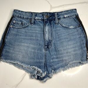 BDG Womens Super Hi Rise Cheeky Jean Shorts 26 Distressed Side Zips Med Wash
